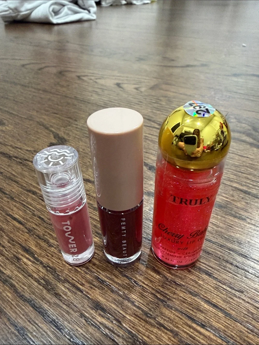 Lip Gloss set-Fenty Beauty Hot Choco Heat, Truly cherry baby oil, tower 28 gloss